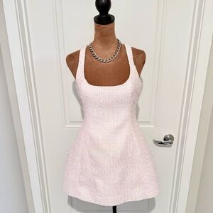 MESHKI Blush Pink Bouclé Mini Dress Size S Open Back Structured